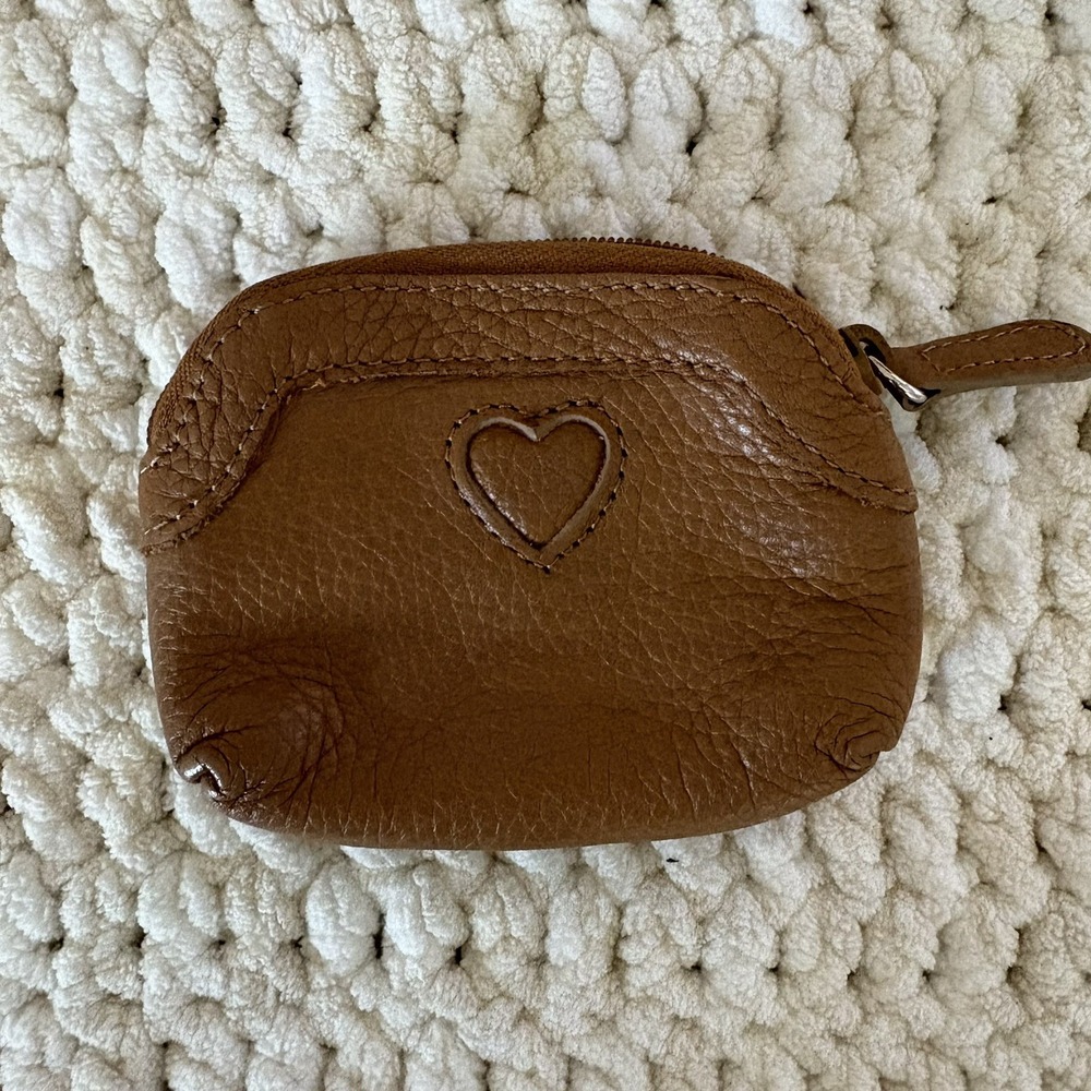 Brighton Love brown pebble Soft leather Mini zip coin purse Small Y2K HEART